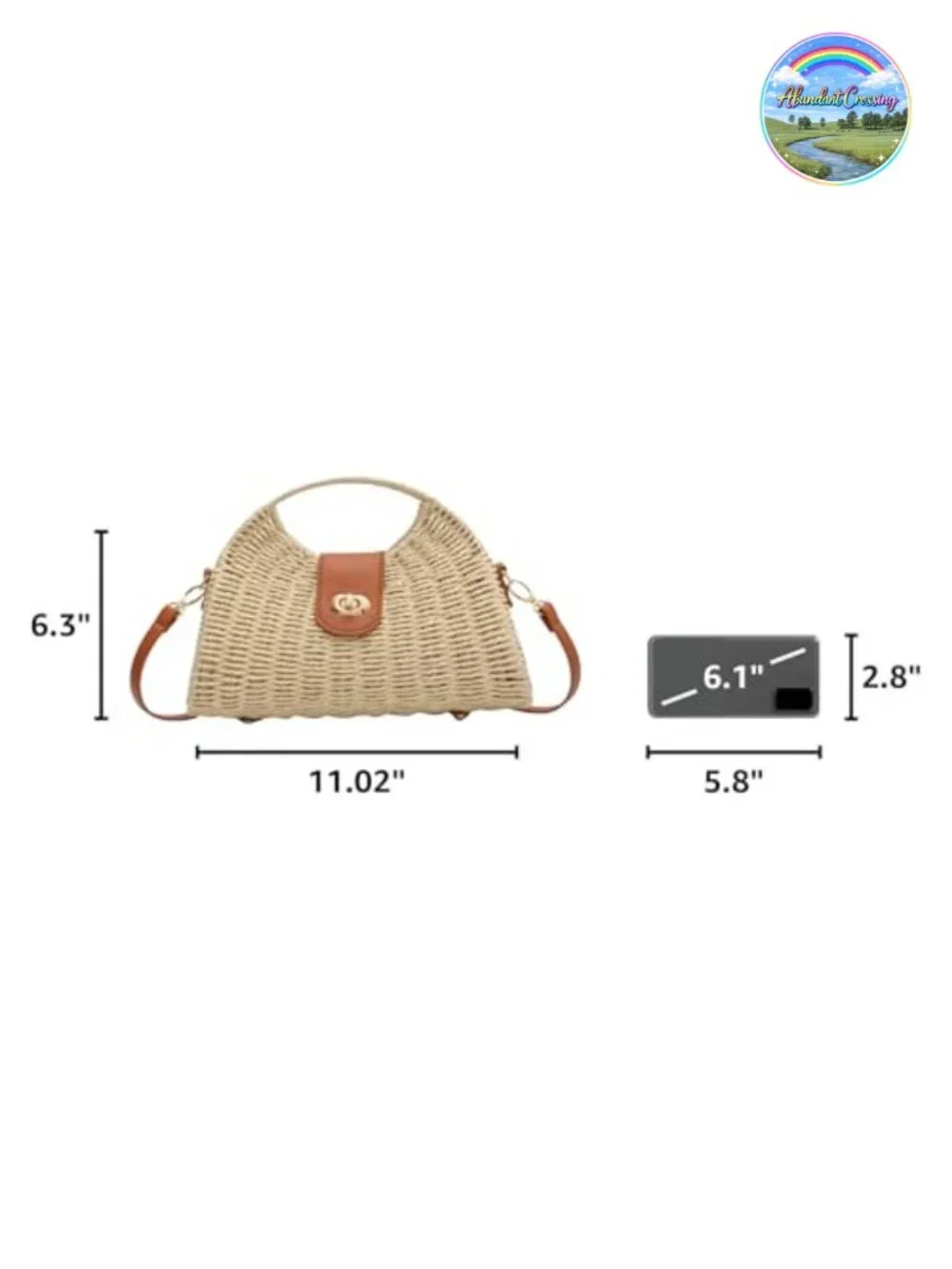 Straw Handwoven Crossbody Tote with Faux Leather Trim